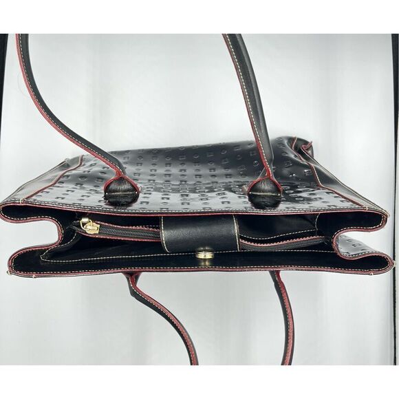 Arcadia Italian Genuine Black Patent Leather Double Handle Rectangle Bag EUC - Picture 8 of 13